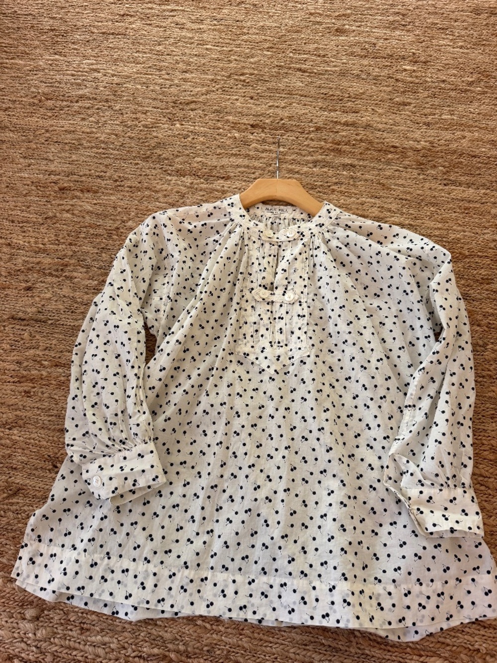 Alex Mill Navy & White Cherry Print Britt Popover Blouse Top